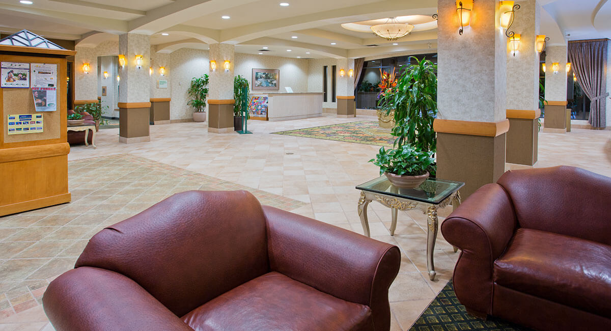 A spacious and elegant hotel lobby at the Holiday Inn North Vancouver