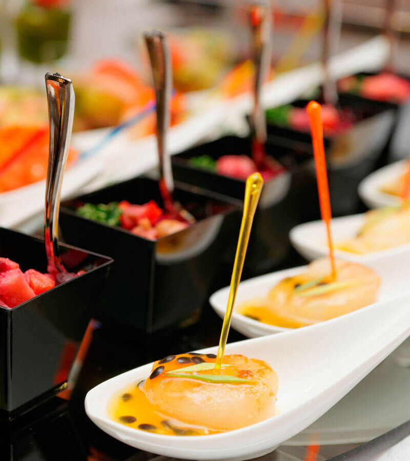 Catered specialities tantalizingly presented for guests